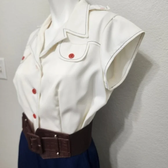 Vintage Wiggle Worm Blue White Jumpsuit Size 13 - Picture 9 of 12